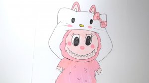 Как нарисовать Лабубу в шапке Хелло Кити