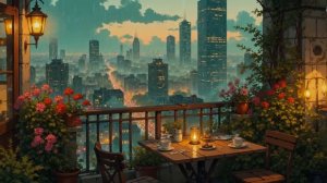 Tokyo Rainy Evening Cozy Balcony with Flowers Coffee Lofi Ambience for Study Relax