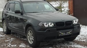 BMW x3 e83 2005. Галогеновые фары. Установка светодиодных модулей, глазок, антихром, замена стекл.