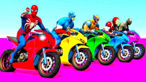 Человек-паук и МОТОЦИКЛЫ. Супергерои на Супер Гонки Паркур Челлендж. (Мультфильм для детей)