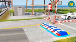 Тройной прицеп-платформа McQueen Transportation с грузовиком — Speedbumps vs Cars vs Train — BeamNG