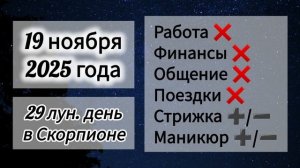 Лунный день 19 ноября 2025 года, гороскоп дня