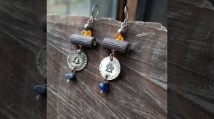 Этнические серьги с янтарем и лазуритом