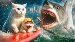 Мультики для детей, котики и акула на море, мультфильм/мультик