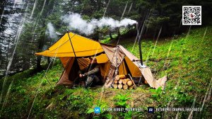 Тёплая и сухая палатка под проливным дождем. Одиночное выживание в дикой природе