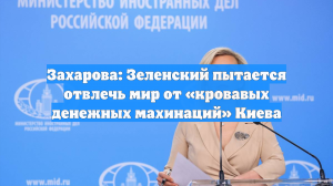 Захарова: Зеленский пытается отвлечь мир от «кровавых денежных махинаций» Киева