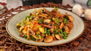 Быстрый, лёгкий, постный. САЛАТ ИЗ ЖАРЕНЫХ ГРИБОВ