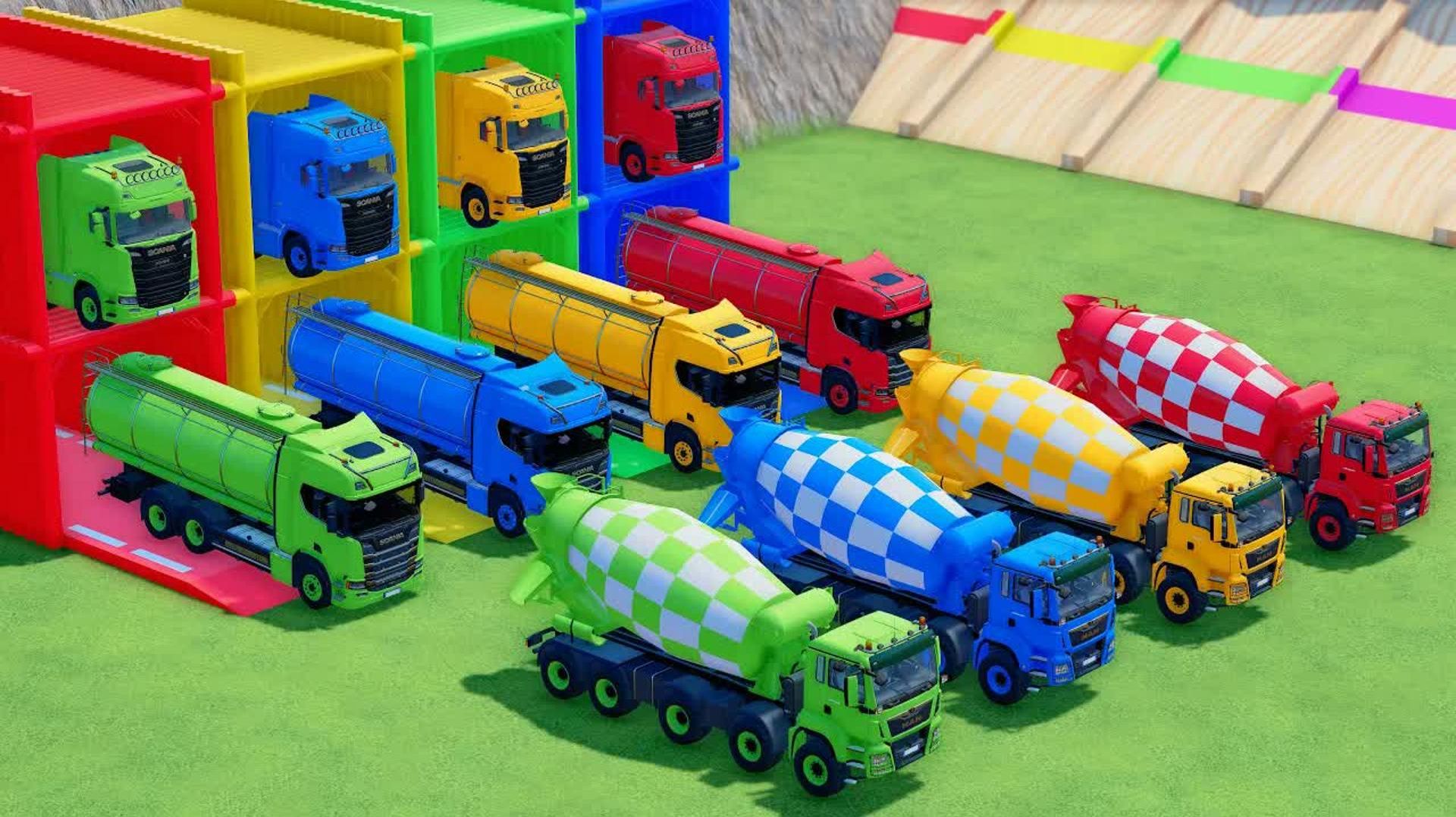 Катаемся на крутых разноцветных машинках и грузовиках из мультиков для детей №21