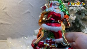 331576  Елочное украшение Дед Мороз на лошади стекло 12см