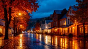 Прогулка дождливой осенней ночью по Вудстоку, штат Вермонт 🌧️ - Новая Англия 4K | #шариклайф