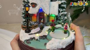 333578 Сувенир новогодний Домик в снежном лесу с подсветкой и звуком 22см