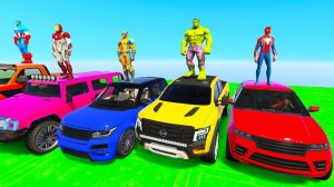 Супер Гонки на машинах ЧЕЛОВЕК-ПАУК на горном трамплине Трюки на водных машинах СУПЕРГЕРОИ ХАЛК Гоку