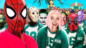 ИГРА В КАЛЬМАРА с СУПЕРГЕРОЯМИ и СУПЕРЗЛОДЕЯМИ !!