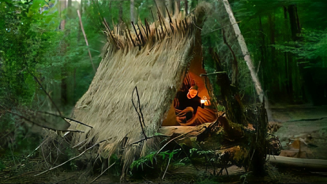 Построил уютную хижину на поваленном дереве. Выживание в дикой природе. Бушкрафт