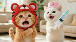 К котенку тигренку пришла белая медсестра. Веселое лечение