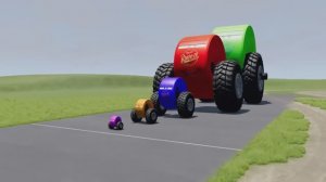 Большие и маленькие цветные моноколеса Молния Маккуин с колесами Monster Truck против поездов