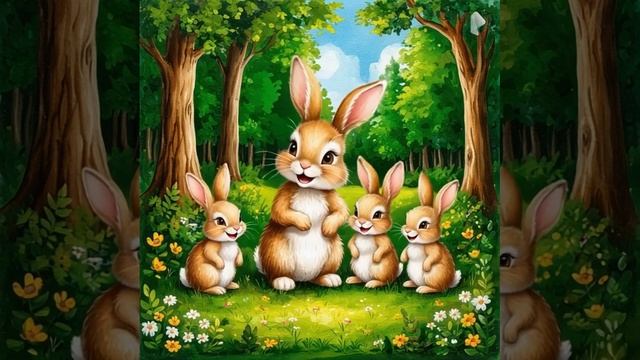 Зайчиха и зайчата. Короткое видео. Оживление картинки.