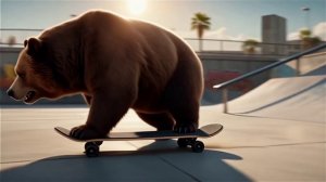 Медведь катается на скейте