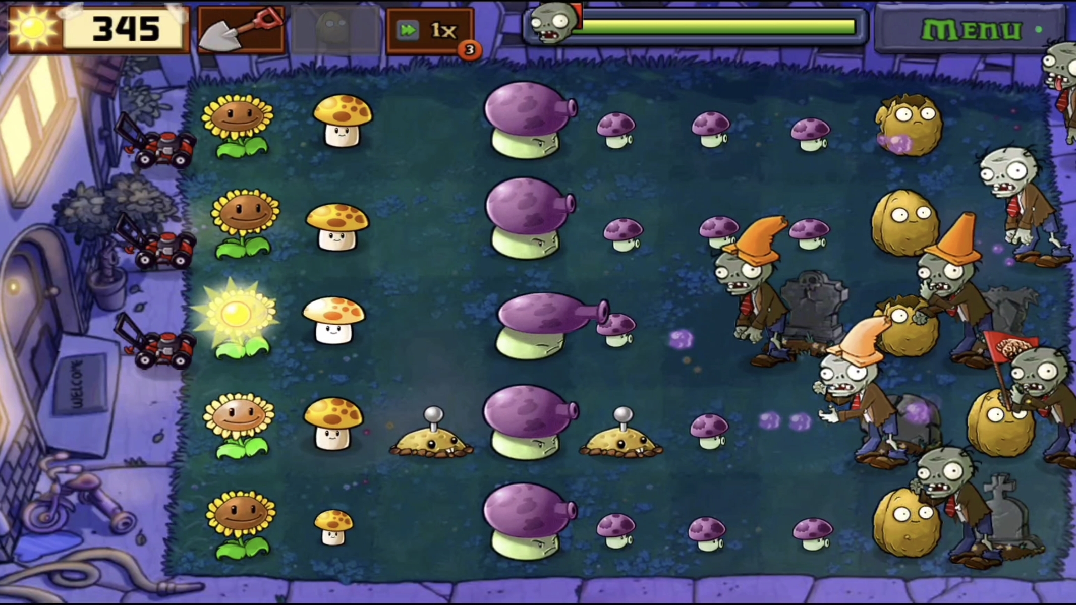 Зомби против растений. Ночь. 3 уровень