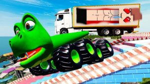 Грузовики против гигантской лестницы в реалистичном симуляторе аварий - BeamNg Drive