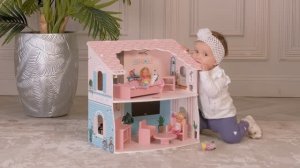 Деревянный кукольный домик "Лазурь", с мебелью 6 предметов в наборе