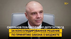 Силуанов поблагодарил депутатов ГД за консолидированное решение по принятию закона о бюджете