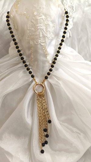 КОЛЬЕ ИЗ БУСИН черного ОБСИДАНА