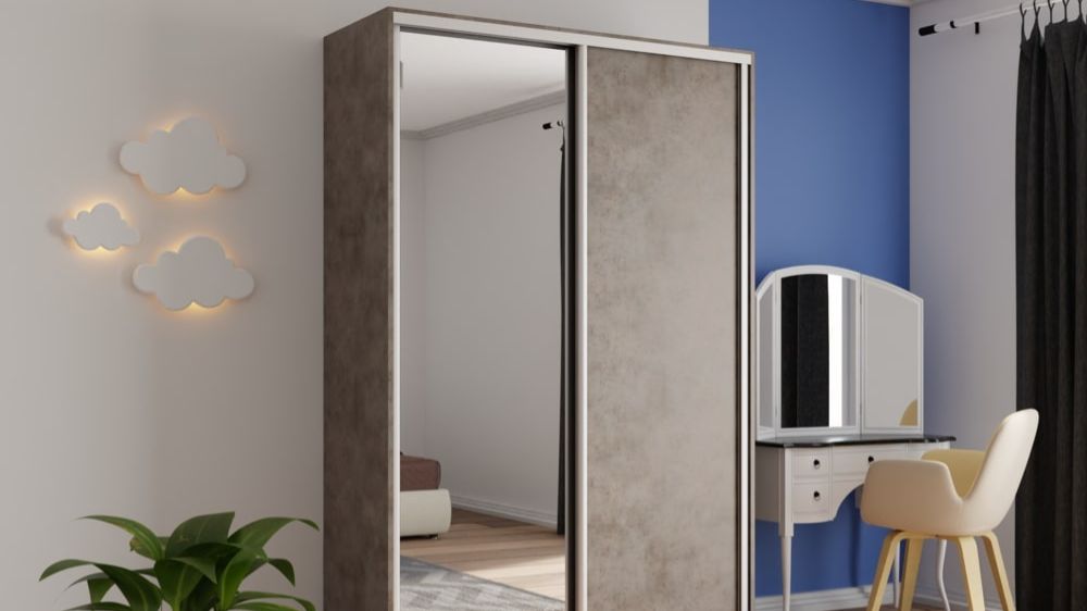 Обзор 2-х дверного шкафа-купе серии "Экспресс", Фасад: Бетон / Серебро, Корпус: Бетон смотреть онлайн