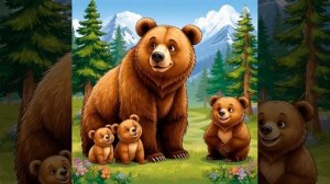 Медведица с медвежатами. Короткое видео. Оживление картинки.
