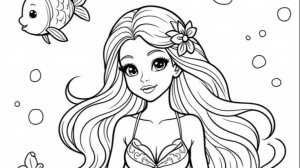 Русалка (черно-белый рисунок)