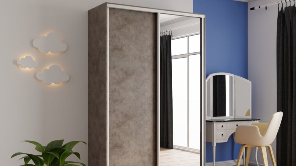 Обзор 2-х дверного шкафа-купе серии "Экспресс", Фасад: Бетон / Зеркало, Корпус: Бетон смотреть онлайн