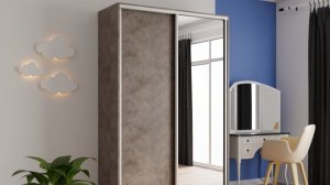 Обзор 2-х дверного шкафа-купе серии "Экспресс", Фасад: Бетон / Зеркало, Корпус: Бетон