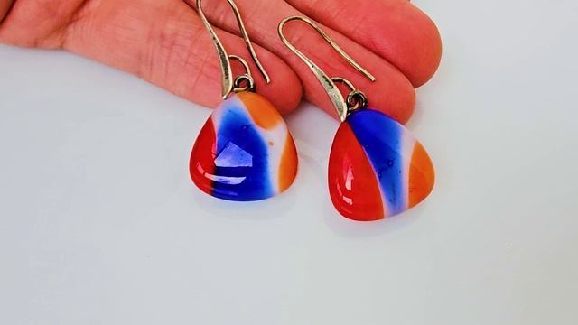 эффектные висячие серьги фьюзинг стекла
