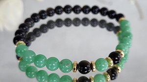 Браслет из ангелита, обсидиана радужного