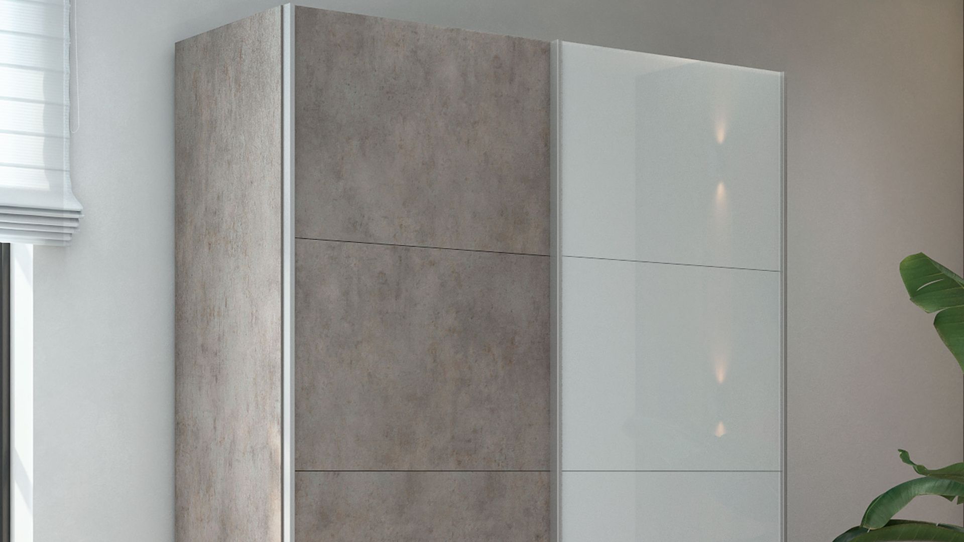 Обзор 2-х дверного шкафа-купе серии "Прайм", Фасад: Бетон / Белое стекло. Корпус: Бетон смотреть онлайн