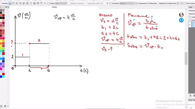 Нахождение скорости на одном из участков, при известной средней скорости. 7 класс.