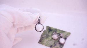 Гарнитур "Александретта" серьги и кольцо с кахолонгом стильные качественные украшения 3211