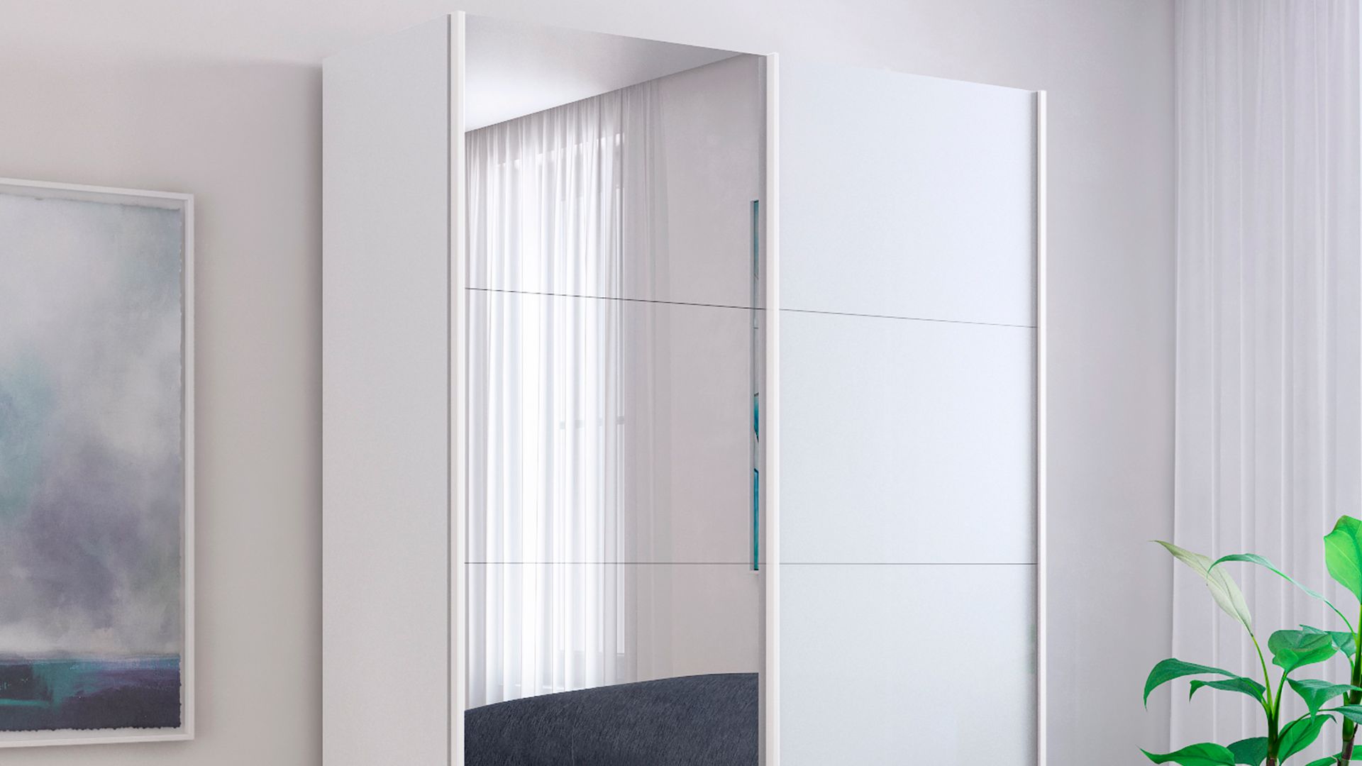 Обзр 2-х дверного шкафа-купе серии "Прайм", Фасад: Белое стекло, зеркало смотреть онлайн