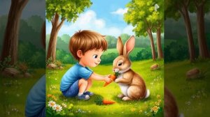 Мальчик с зайчиком. Короткое видео. Оживление картинки.