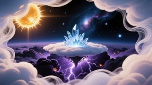 Кристалл на облаке в космосе! ☀️✨ Магия, гроза и звезды. Фантастический пейзаж.