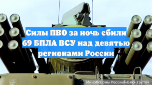 Силы ПВО за ночь сбили 69 БПЛА ВСУ над девятью регионами России