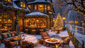 Зимний рождественский вечер в городе ❄️ Уютное кафе, камин и мягкий рождественский джаз 🎄🔥