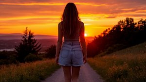 Walking away into the evening sunset