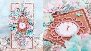 Новогодняя открытка с имбирным пряником в виде часиков, цветами и веточками 🎄 Идеи своими руками