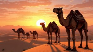 закат с верблюдами в майнкрафт