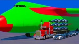 Цветные полицейские суперкары Передвигаются на самом большом самолете и грузовике