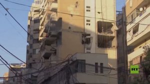 مبانٍ متضررة في مكان الغارة الإسرائيلية على الضاحية الجنوبية لبيروت