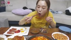 리얼먹방_) 순두부찌개, 생선구이, 어묵볶음, 콩나물무침, 김, 햄구이 ★ 한국집밥ㅣKorean Home MealㅣREAL SOUNDㅣASMR MUKBANGㅣ (1080p)