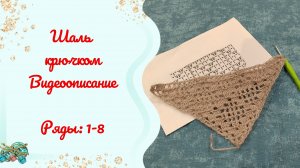 Шаль  крючком //Видеоописание. 1-8 ряды. Часть 1