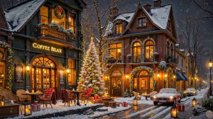 Зимний вечер в рождественском городке ❄️✨ Тёплая атмосфера, огни и уютные кафе 🎄🔥